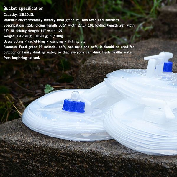 outdoor water bucket folding water bag storage 5/10/15l foldable pe plastic food grade water bottle container camping survival